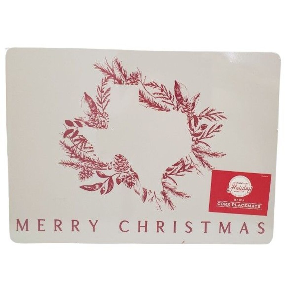 4 Same Hard Placemats w/Cork Back (12"x16") CHRISTMAS RED HOLLY BERRIES, KA & F